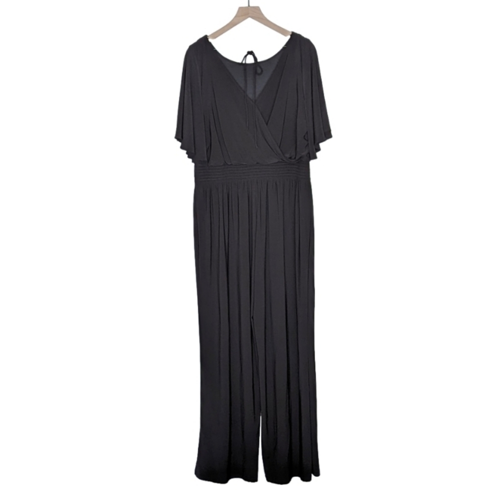 NWT Adrianna Papell Romper Black Wide Flutter Sleeve Elastic Belt Detail Size 14 - Picture 4 of 12